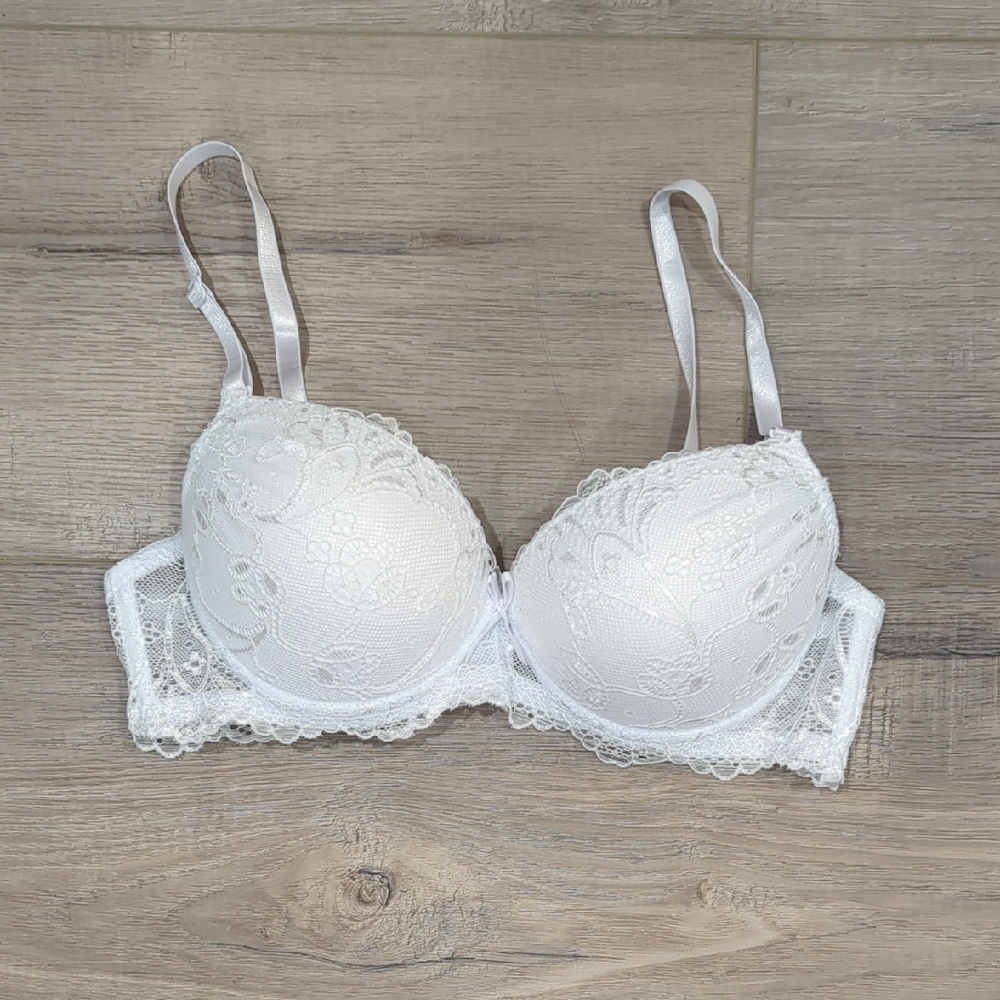 René Rofé Lingerie Lacy White Push-Up Bra 36B